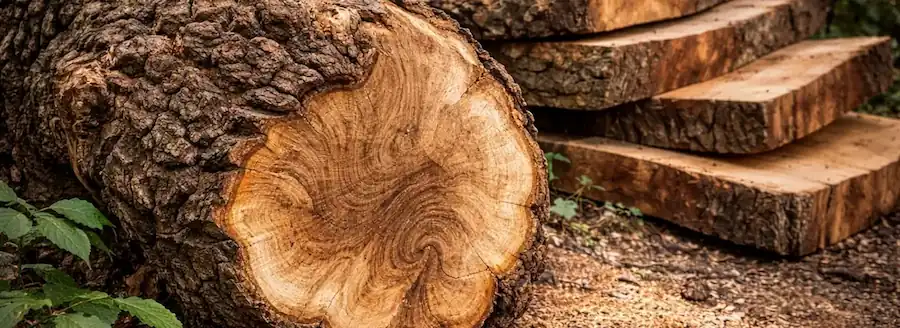 Urban salvaged tree burl and log section representing documented urban wood harvests in the BurlBlade archive