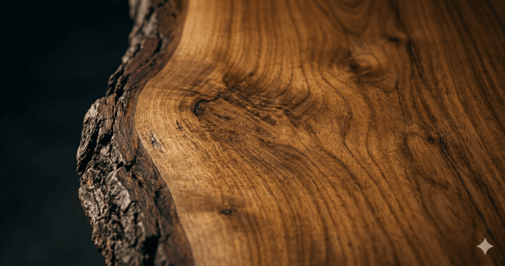 Live edge wood slab urban salvaged timber South Africa — natural grain and live edge detail